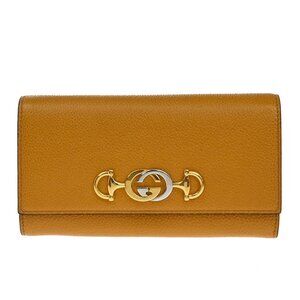 GUCCI GG Logo Horsebit Bifold Long Wallet Leather Yellow Italy 32EF698